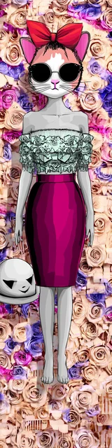 Cat bookmarks design of a cat wearing a magenta pencil skirt